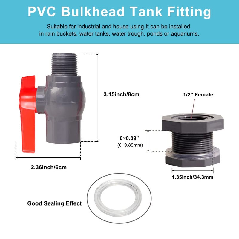 Ququyi 1/2 Inch PVC Rain Barrel Valve Spigot Kit with Ball Valve and Bulkhead Fitting Adapter for Water Tanks  Aquariums  Pools - Image 2